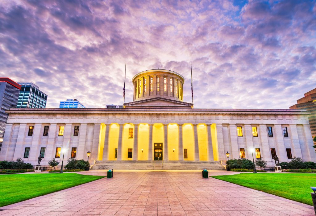 Columbus, Ohio, USA downtown at the Ohio Statehouse in the morning.